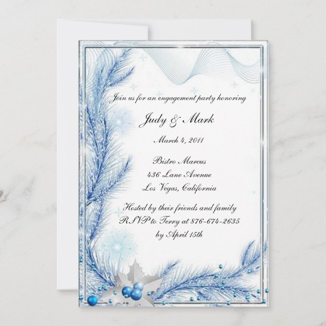 Invitation Pine bleue Mariage de Noël d'hiver Fiançailles (Devant)