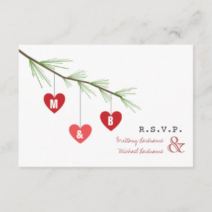Invitation Pine Bough & Hearts Le Mariage de Valentine R.S.V.