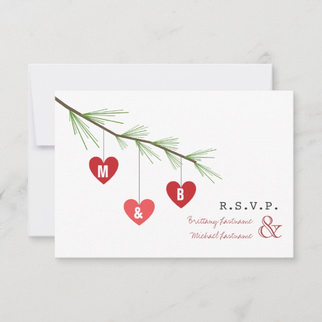 Invitation Pine Bough & Hearts Valentine's Wedding R.S.V.P. (Devant)