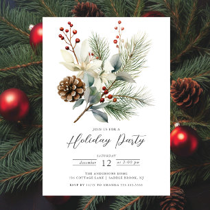 Invitation Pine Branch Winter Botanical Holiday Party