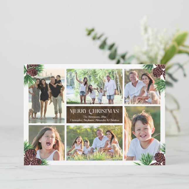 Invitation Pine Cone Six Photo Collage Personnalisé (Debout devant)