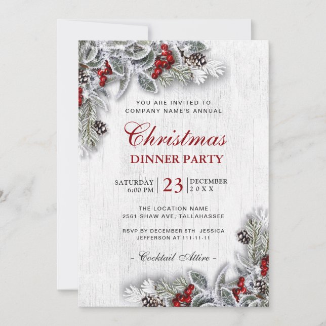 Invitation Pine Cônes Branche Russe Dîner de Noël (Devant)