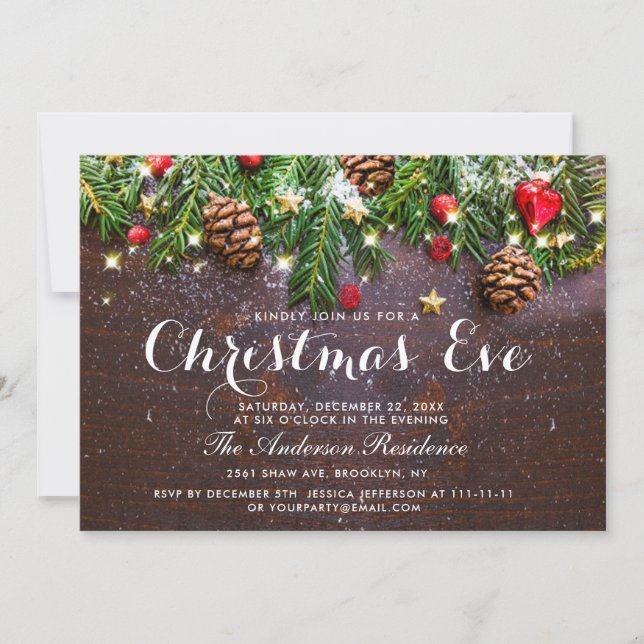 Invitation Pine Cônes Branche Russe Noël Réveillon (Devant)