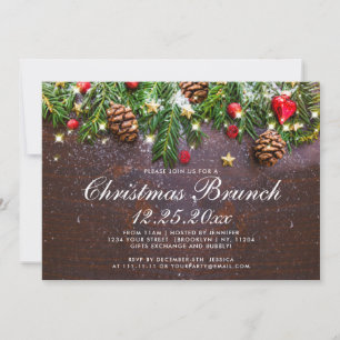 Invitation Pine Cônes Branche Rustique Noël Brunch