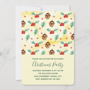 Invitation Pine Cones et Motif de Noël Holly