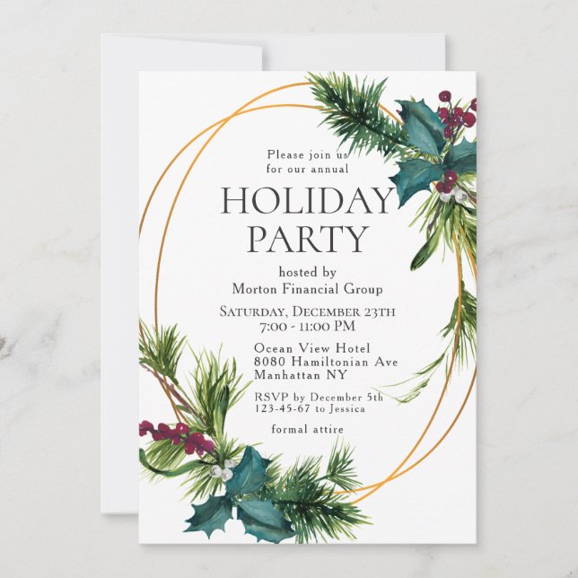 Invitation Pine Cones Holly CORPORATE Fête de Noël (Devant)