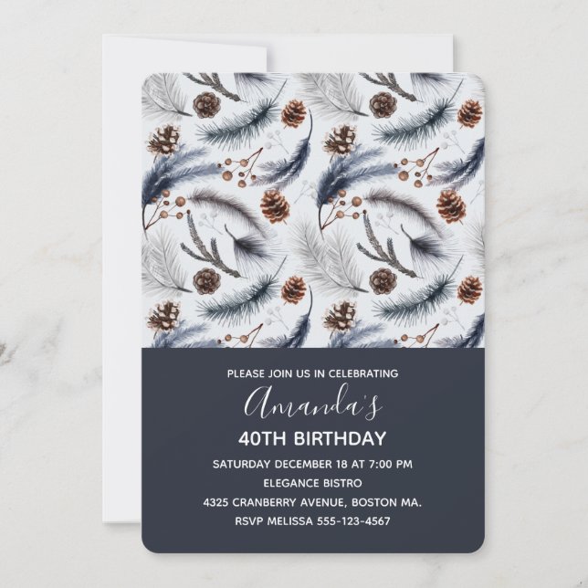 Invitation Pine Cones & Pine Needles Motif Anniversaire (Devant)