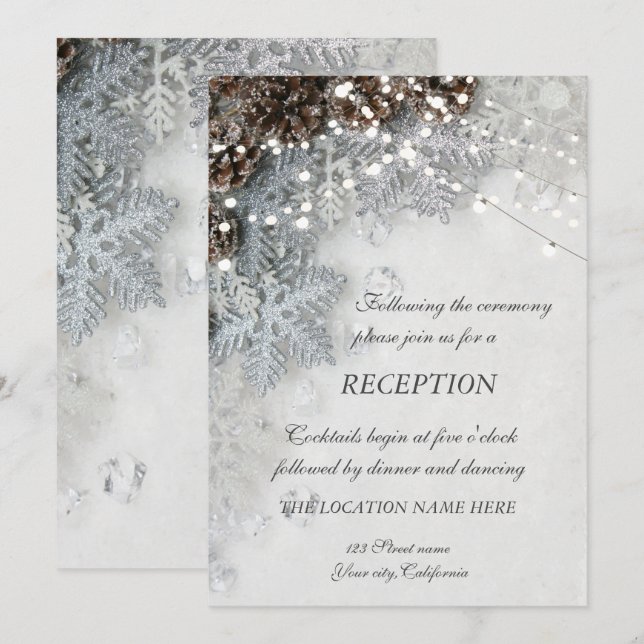 Invitation Pine Cônes, Snowflakes Réception De Mariage (Devant / Derrière)