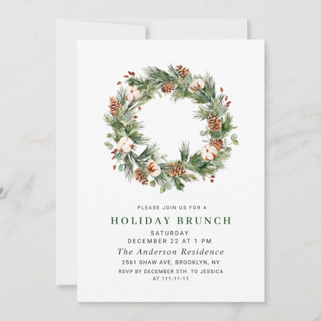 Invitation Pine Cones Wreath NOËL VACANCES BRUNCH (Devant)