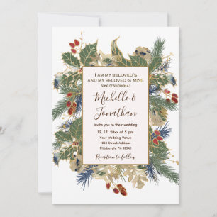 Invitation Pine d'hiver Holly Berries Mariage chrétien