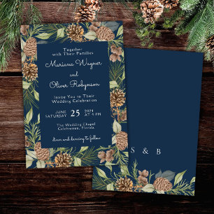 Invitation Pine d'hiver moderne Marine Bleu Mariage élégant