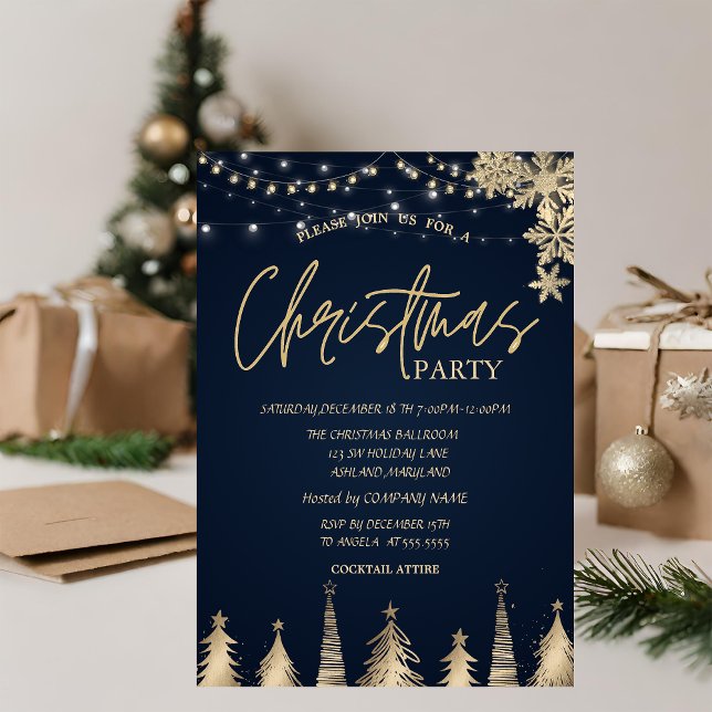 Invitation Pine d'or Flammes de neige Blue Christmas Company (Créateur téléchargé)