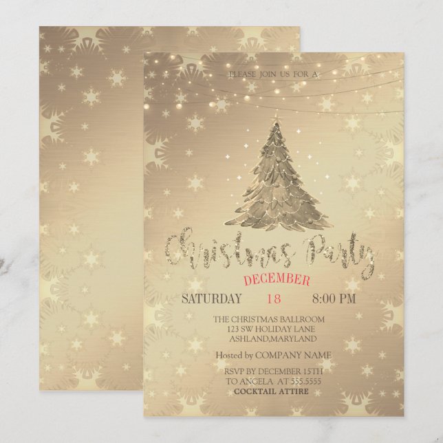 Invitation Pine d'or, Soirée de Noël d'or (Devant / Derrière)