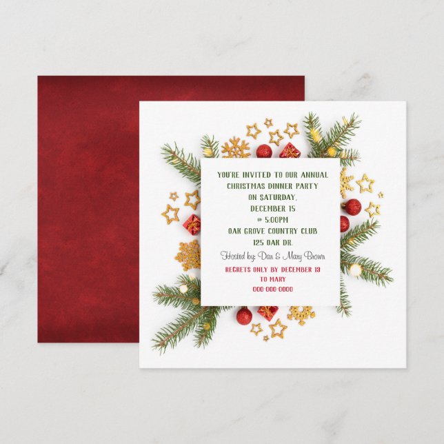 Invitation Pine du dîner de Noël (Devant / Derrière)