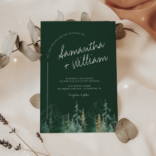 Invitation PINE Emerald Green et Gold Mountains Mariage