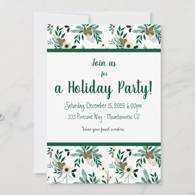 Invitation Pine et Holly Fête (Devant)