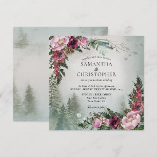 Invitation Pine Forest Dusty Rose Mariage d'aquarelle