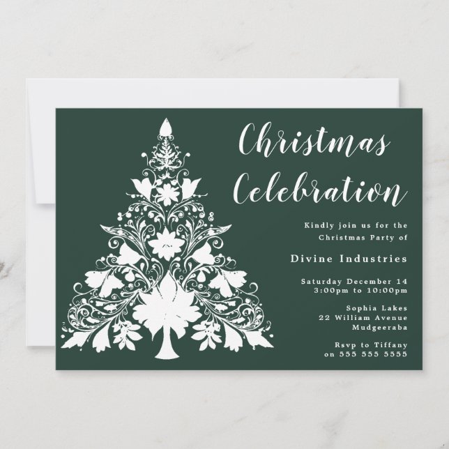 Invitation Pine Green White Tree Fête de Noël (Devant)