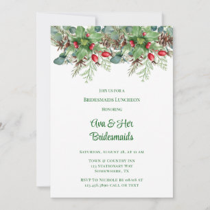 Invitation Pine Needles Red Berry Bridesmaiers Déjeuner