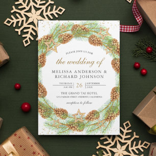 Invitation Pine rustique cônes Wreath Mariage de Noël