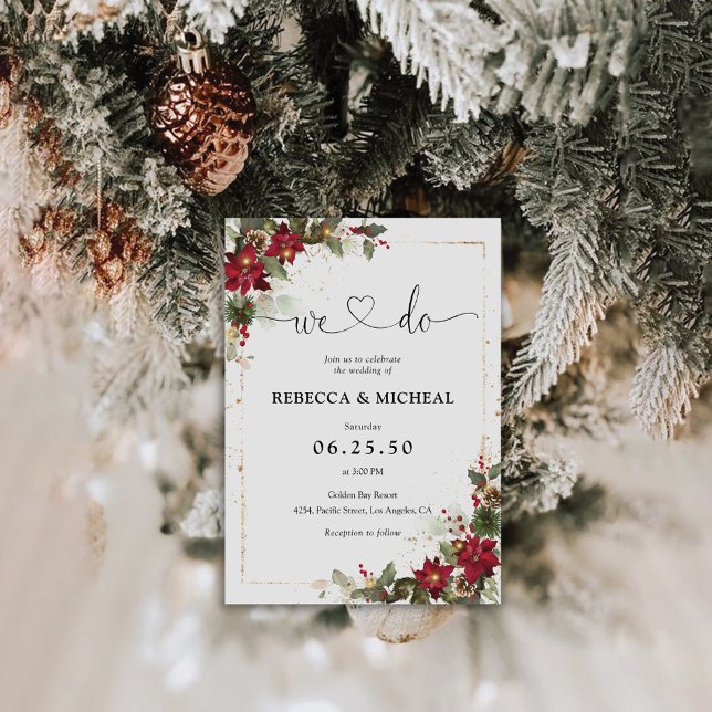 Invitation Pine Rustique Poinsettia Floral Mariage de Noël (Créateur téléchargé)
