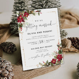 Invitation Pine Rustique Poinsettia Floral Mariage de Noël