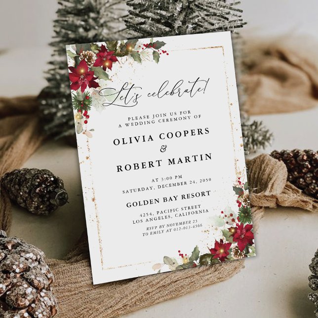 Invitation Pine Rustique Poinsettia Floral Mariage de Noël (Créateur téléchargé)