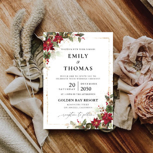 Invitation Pine Rustique Poinsettia Floral Mariage de Noël