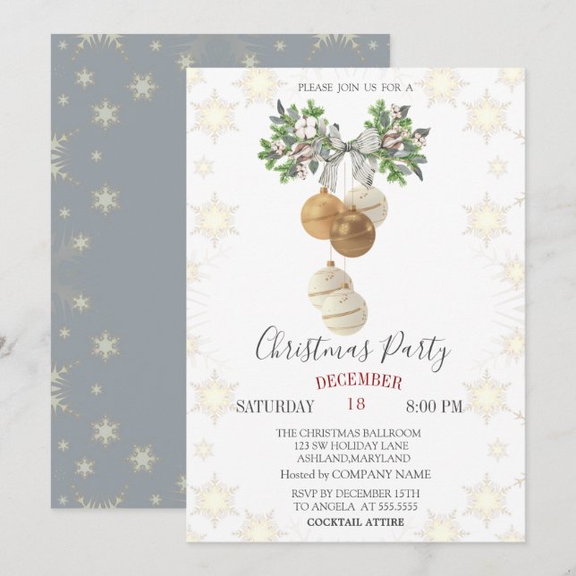 Invitation Pine Tree Branche Bow Christmas Balls Noël (Devant / Derrière)