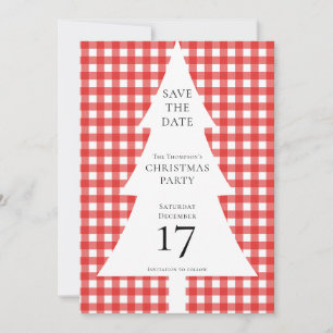 Invitation Pine Tree Christmas Red En vichy Enregistrer la da