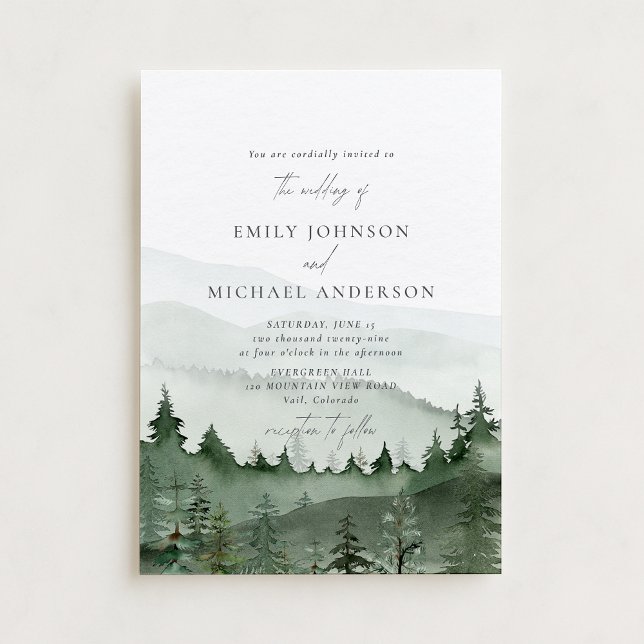 Invitation Pine Tree, Foggy Mountains Rustic Wedding  (Créateur téléchargé)