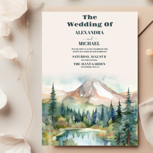 Invitation Pine Tree Forest Russe Aquarelle Mariage à thème (Créateur téléchargé)