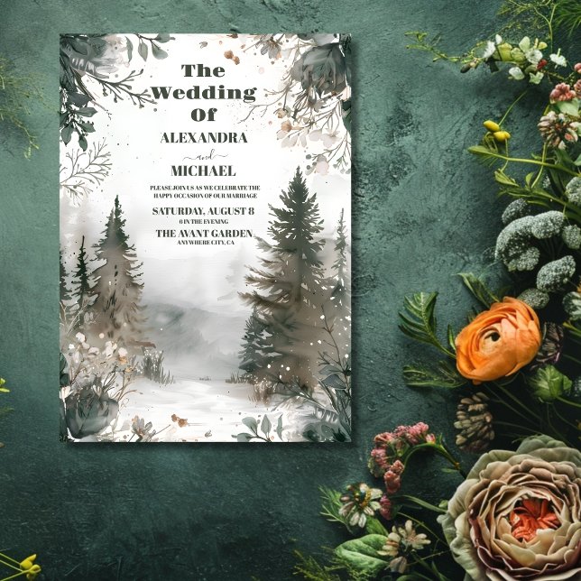 Invitation Pine Tree Forest Russe Aquarelle Mariage à thème (Créateur téléchargé)