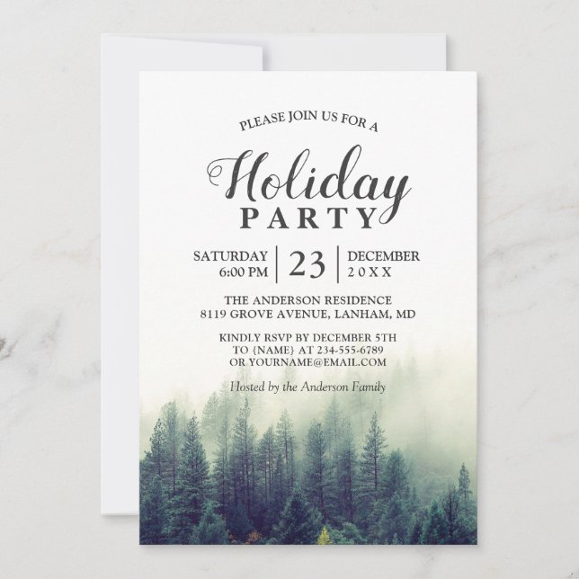 Invitation Pine Tree Forest Woodland Fête des Vacances (Devant)