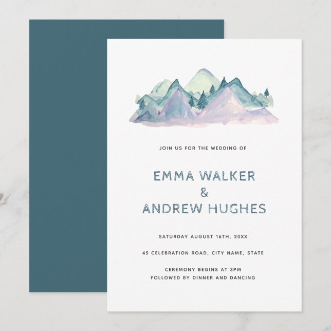 Invitation Pine Tree Mounts Nature Bois Vert Mariage (Devant / Derrière)