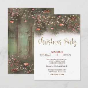 Invitation Pine Trees Branches Lumières Boules Noël