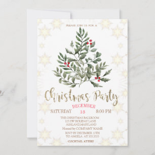 Invitation Pine Trees Branches Snowflakes Noël