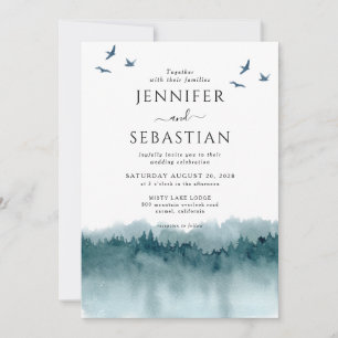 Invitation Pine Trees Forêt Rustique Aquarelle Mariage