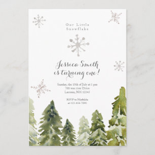 Invitation Pine Trees Snowflakes 1er anniversaire