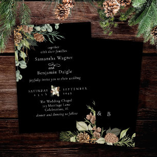 Invitation Pine verdoyante d'hiver Noir Mariage élégant