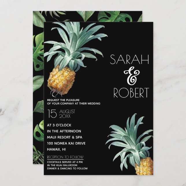 Invitation Pineappy Delight Tropical Foliage Mariage (Devant / Derrière)