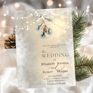 Invitation Pinecone String Lights Mariage d'hiver