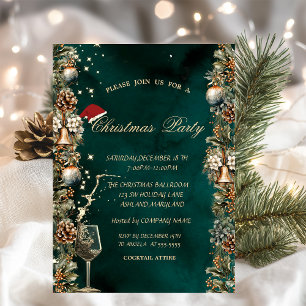Invitation Pinecones Balls Verre vert Entreprise Noël