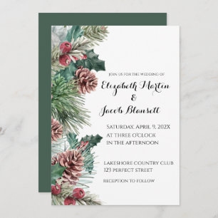 Invitation Pinecones d'hiver et Holly Mariage