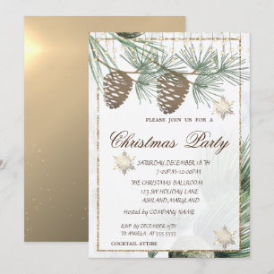 Invitation Pinecones, Snowflakes Gold Christmas Corporated