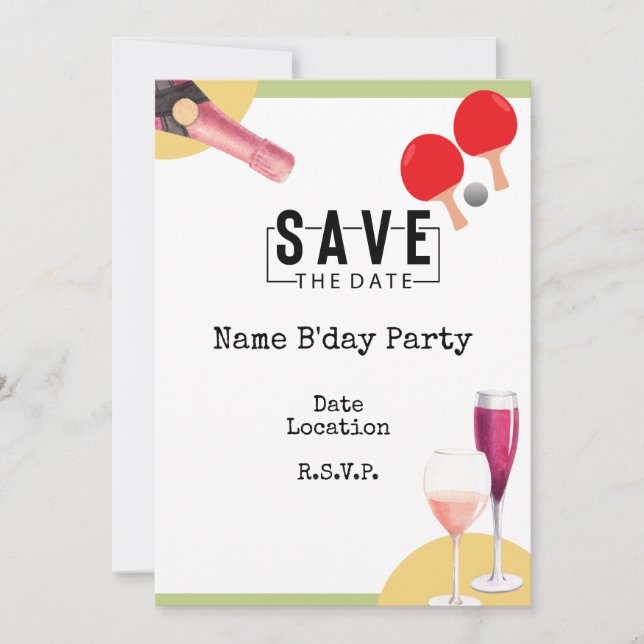 Invitation Ping Pong 40th Birthday with heart Save date (Devant)