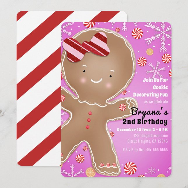 Invitation Pingerbread Pink Peppermenthe Homme Fête Anniversa (Devant / Derrière)