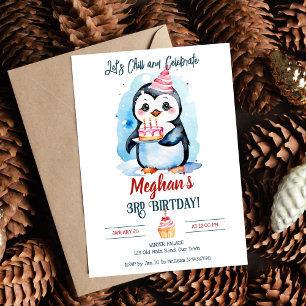 Invitation Pingin fête d'anniversaire d'hiver modifiable modè