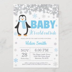 Invitation Pingin Winter Blue Boy Baby shower Flocon de neige