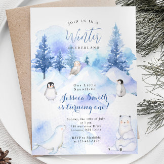 Invitation Pingouin Animal Hiver Onederland 1er anniversaire